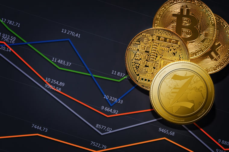 close-up-of-gold-bitcoin-coins-on-financial-charts